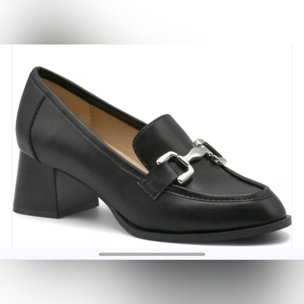 Adrienne Vittadini Black Block Heel Loafers